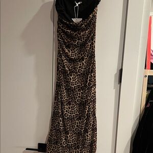 Leopard Print Maxi Slip Dress - Brown